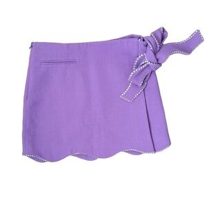 Mach & Mach Crystal Trimmed Wavy Wool Mini Skirt
